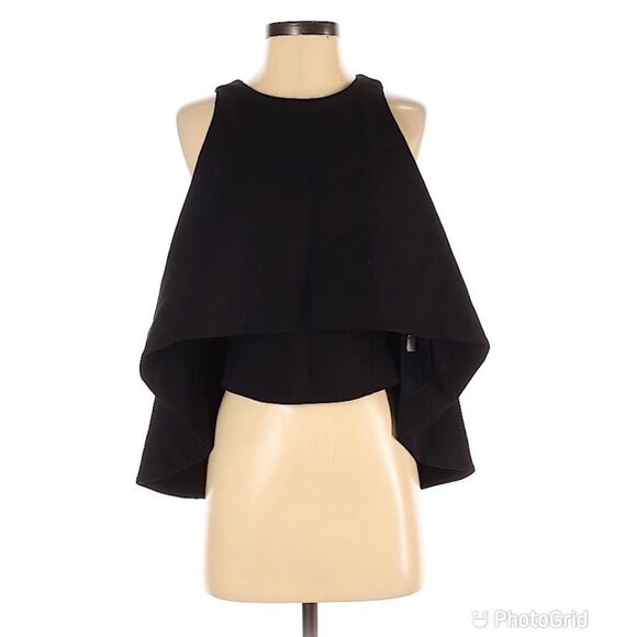 NICHOLAS Flare Crop Top Sleeveless Knit Layered High Low Black Size 4 New - Picture 2 of 16